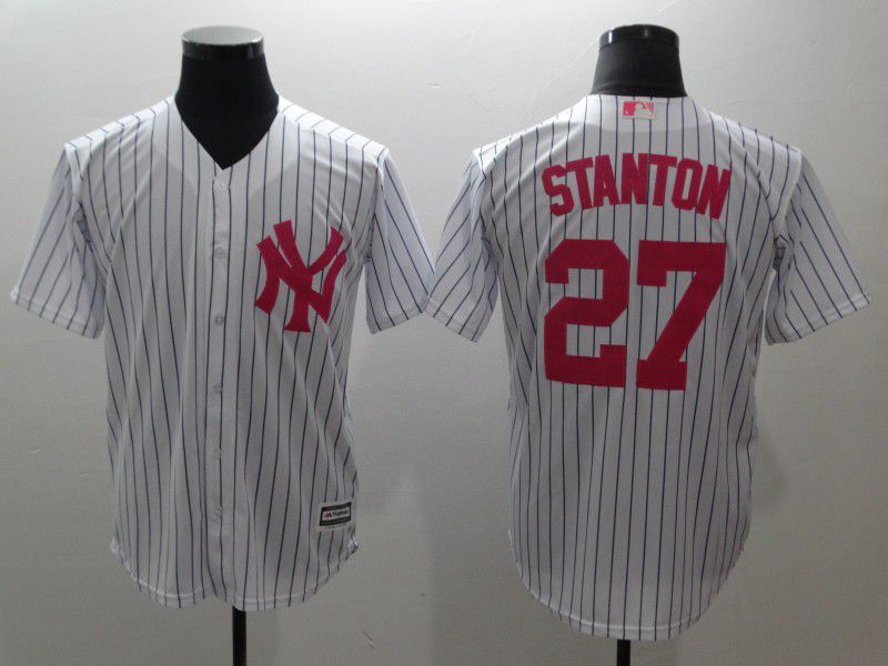 Men New York Yankees 27 Stanton White stripes red Game MLB Jerseys